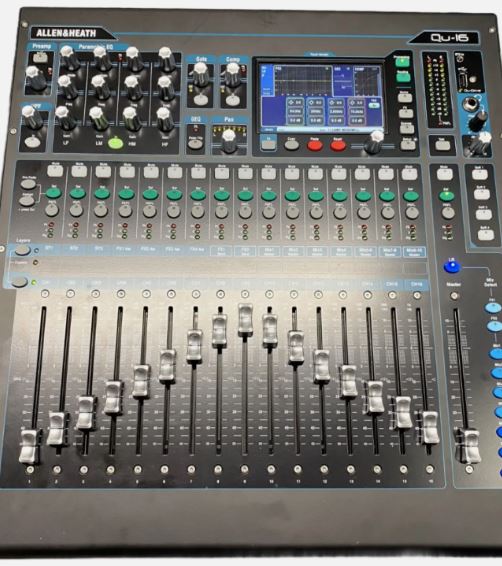 The Allen&Heath Qu-16 digital mixer board, one of the best mixer for a small church, and one of our recommendations.