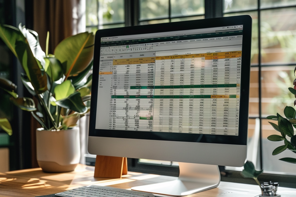 Computer screen displaying a detailed budgeting spreadsheet for planning hybrid events, highlighting financial planning in event management.