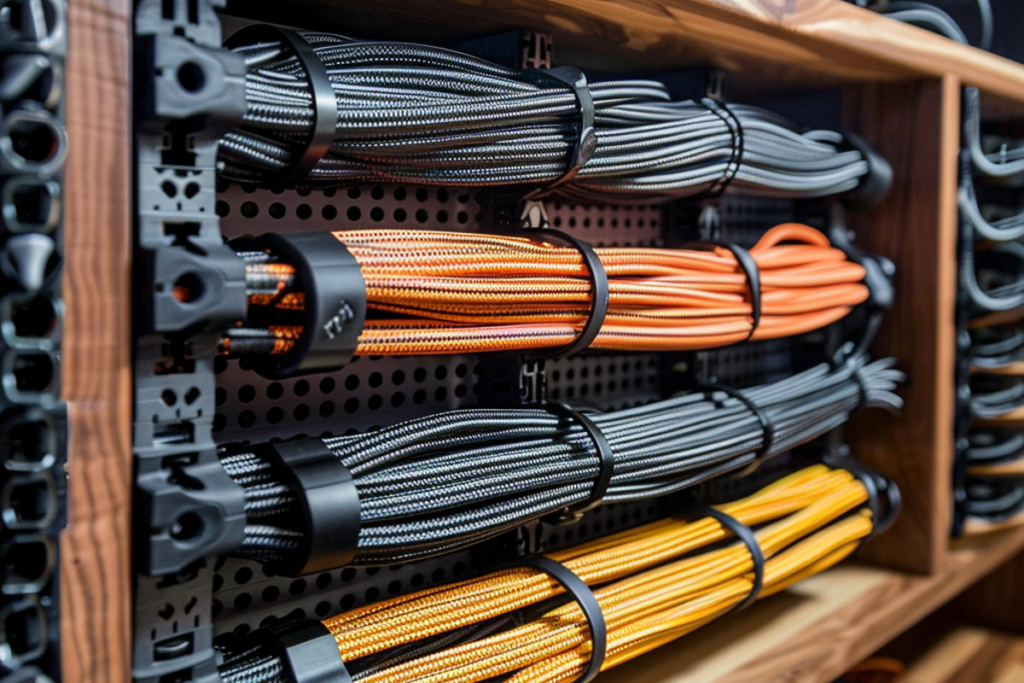 Neatly organized AV cables, essential for reliable performance and easier maintenance.